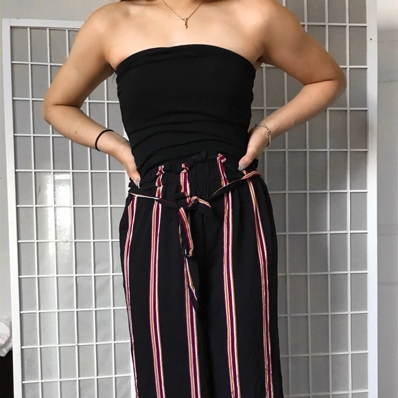 Black Tube Top & Striped Pants - Picture 2 of 3